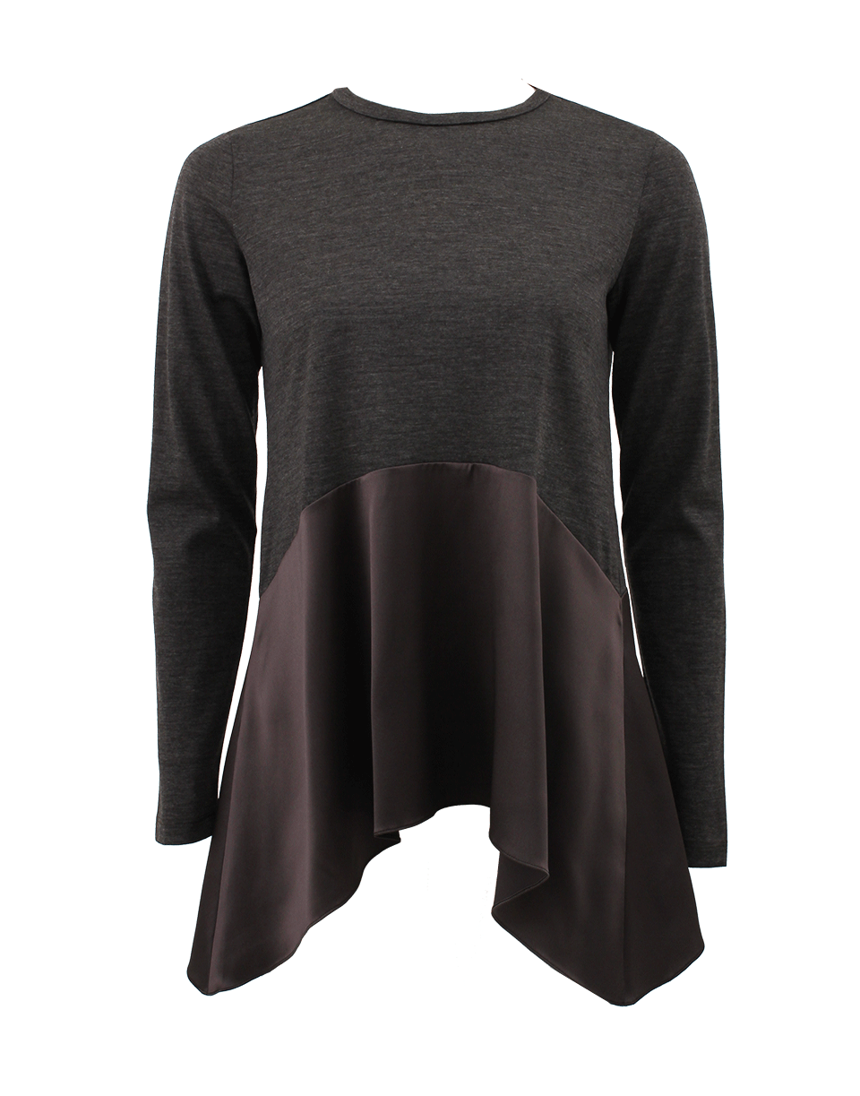 BRUNELLO CUCINELLI-Long Sleeve Tonal Satin Trapeze Top-