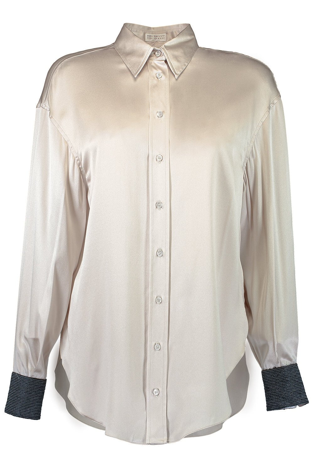 BRUNELLO CUCINELLI-Contrast Cuff Satin Soft Shirt-