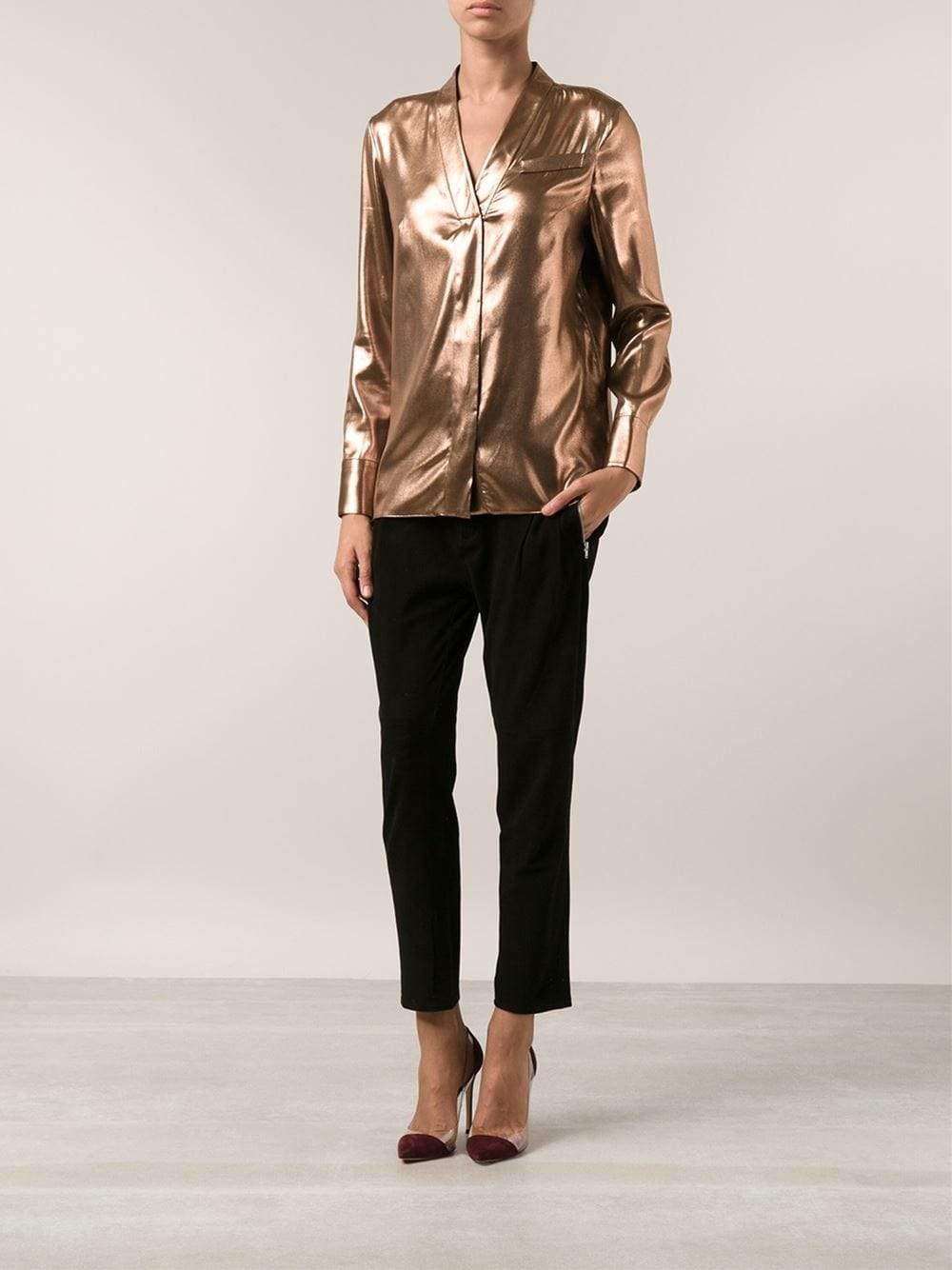 BRUNELLO CUCINELLI-Lame Button Down Blouse-
