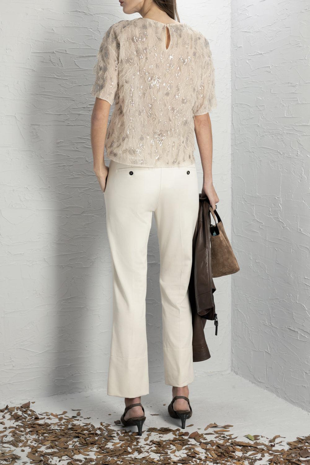 Animalier Sequin Short Sleeve Blouse-CREAM-XS-CLOTHINGTOPBLOUSE-BRUNELLO CUCINELLI