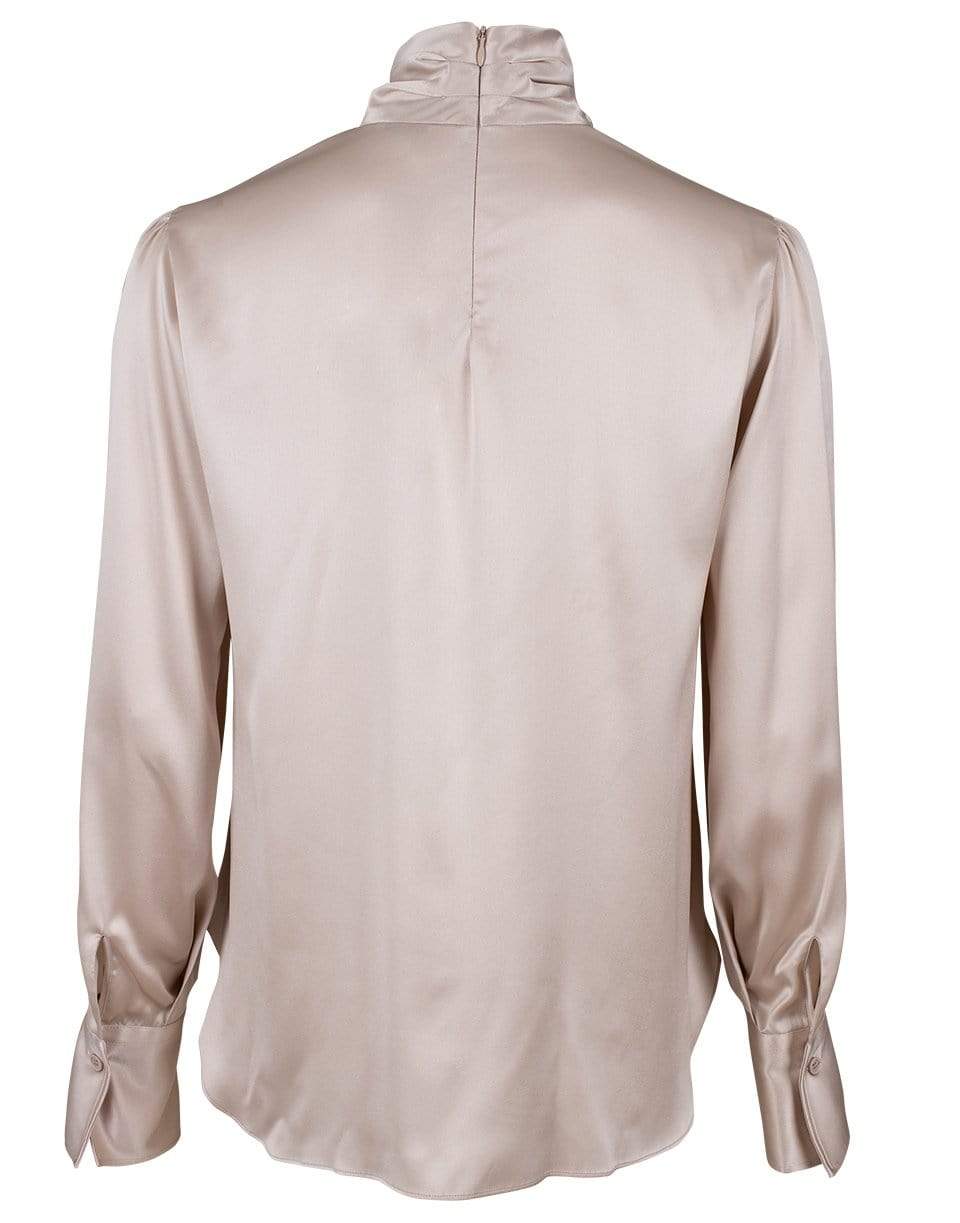 BRUNELLO CUCINELLI-Cream Satin Long Sleeve Wrap Neck Top-