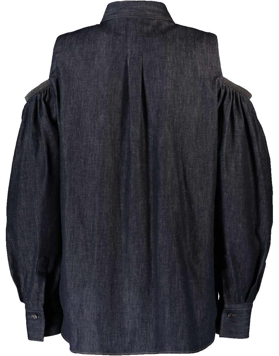 BRUNELLO CUCINELLI-Denim Cold Shoulder Blouse-