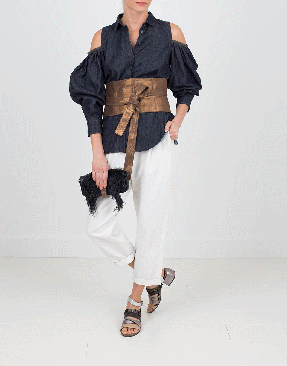 BRUNELLO CUCINELLI-Denim Cold Shoulder Blouse-