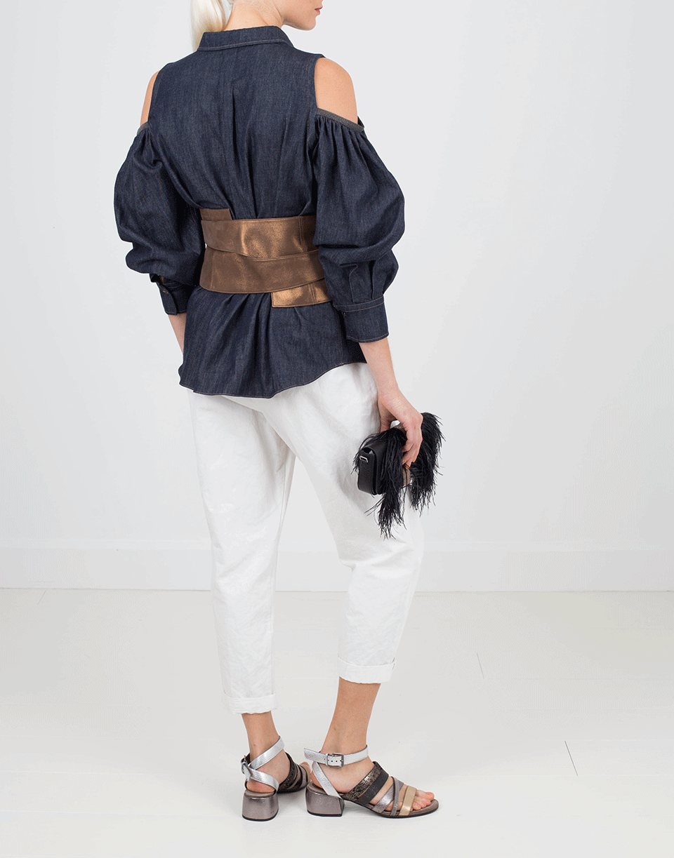 BRUNELLO CUCINELLI-Denim Cold Shoulder Blouse-