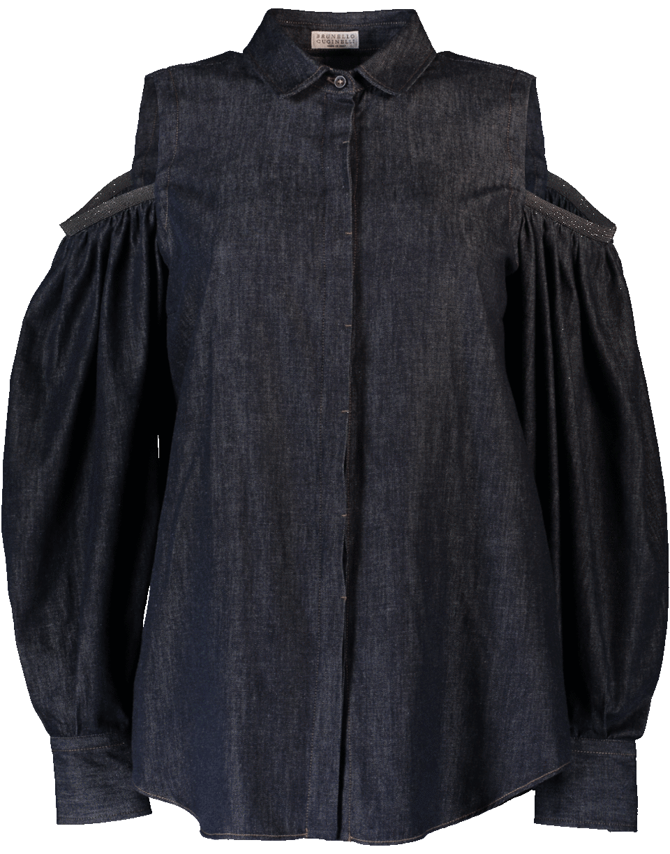 BRUNELLO CUCINELLI-Denim Cold Shoulder Blouse-