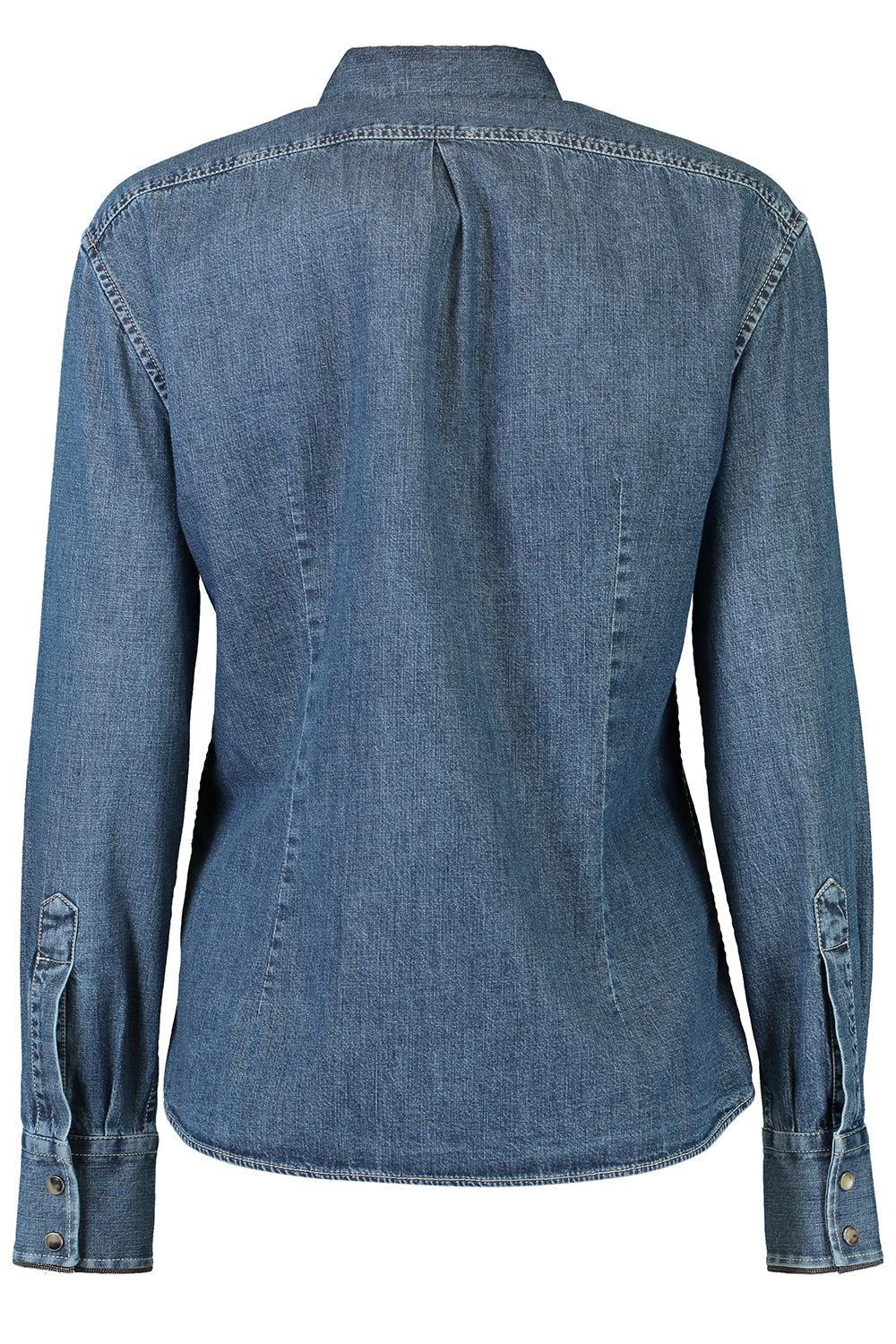 Monili Cuff Trim Superlight Shirt-DENIM-XS-CLOTHINGTOPBLOUSE-BRUNELLO CUCINELLI