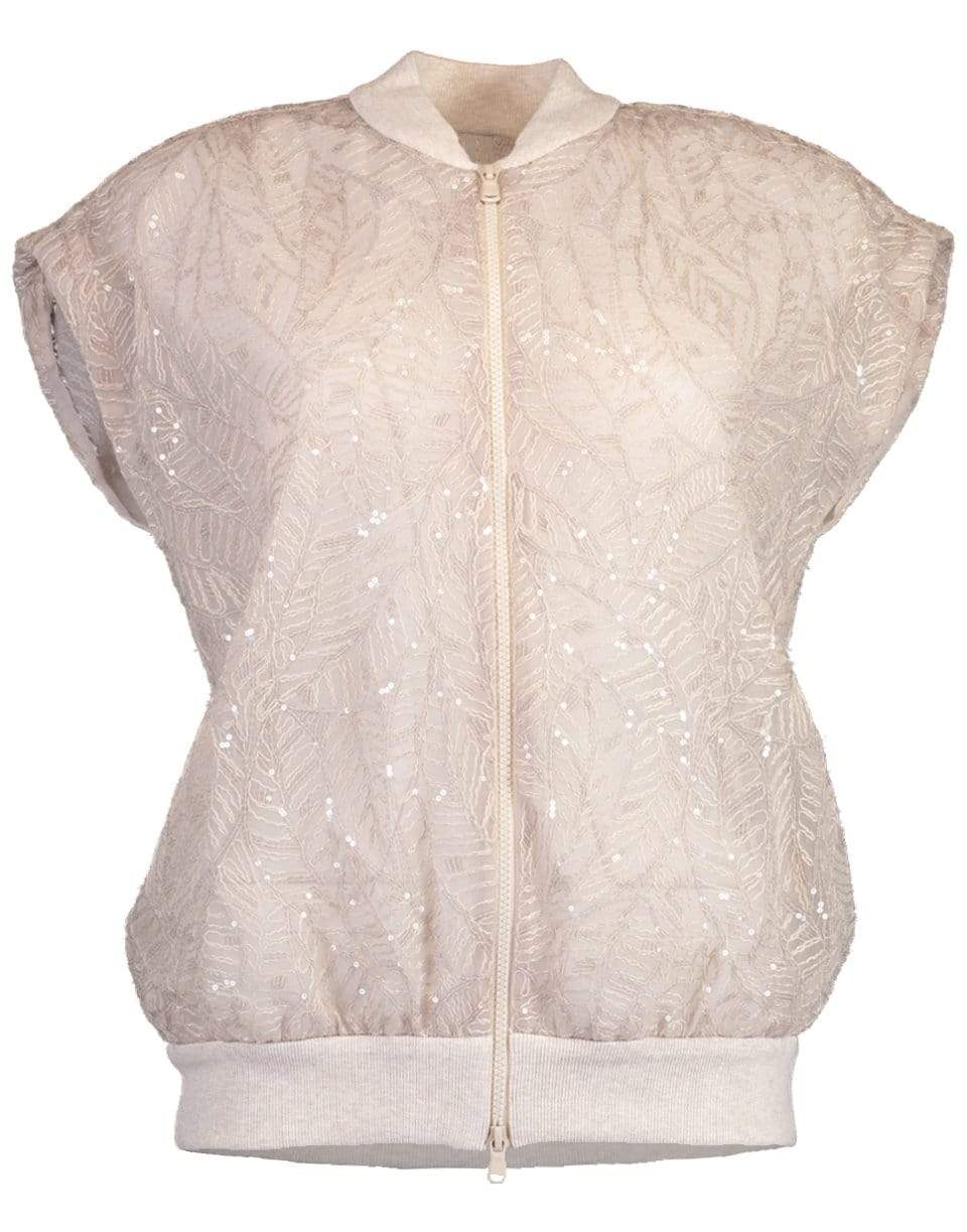 BRUNELLO CUCINELLI-Leaf Motif Embroidered Paillette Zip Up Top-