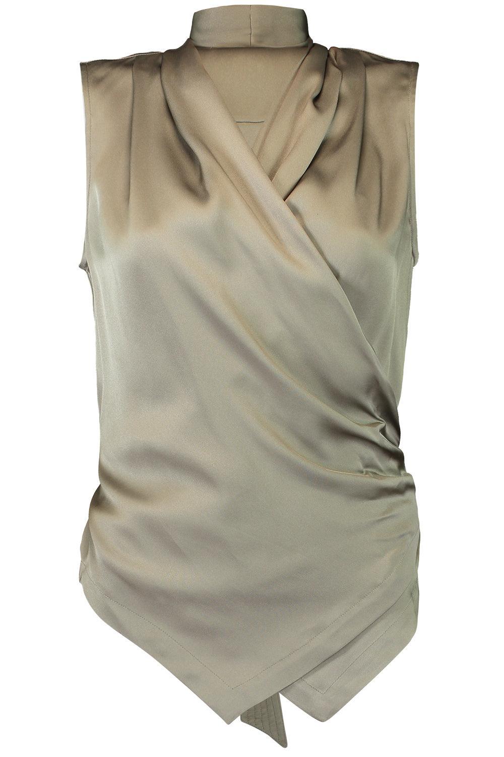 Sleeveless Wrap Top-GREEN-S-CLOTHINGTOPBLOUSE-BRUNELLO CUCINELLI