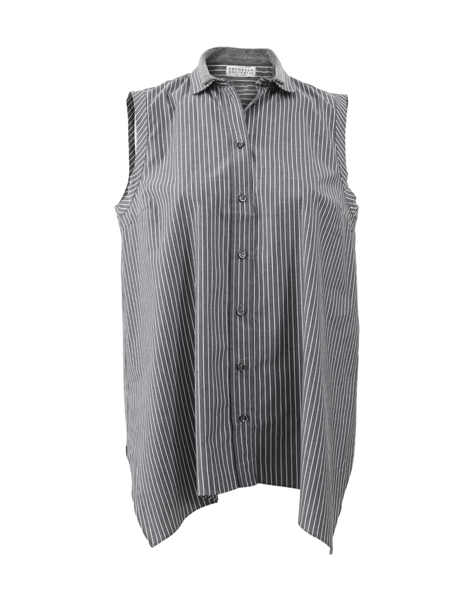 BRUNELLO CUCINELLI-Striped Monili Collar Blouse-