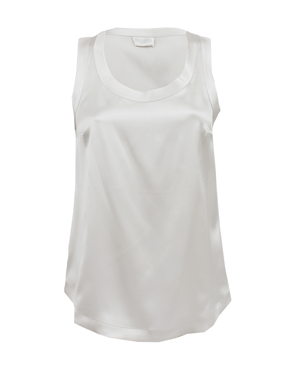 BRUNELLO CUCINELLI-Sleeveless Satin Scoopneck Tank-