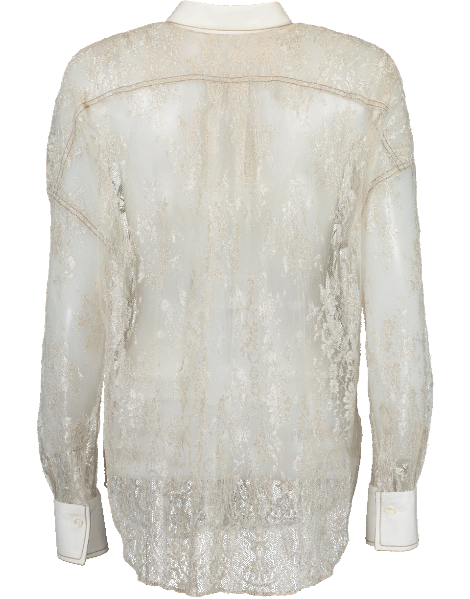BRUNELLO CUCINELLI-Metallic Lace Wester Blouse-NAT/WHT