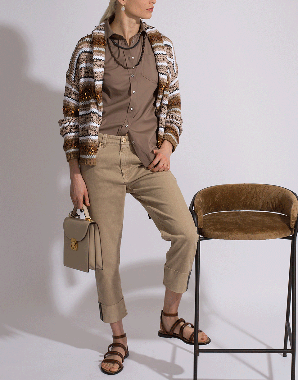 BRUNELLO CUCINELLI-Monili Trim Poplin Blouse-