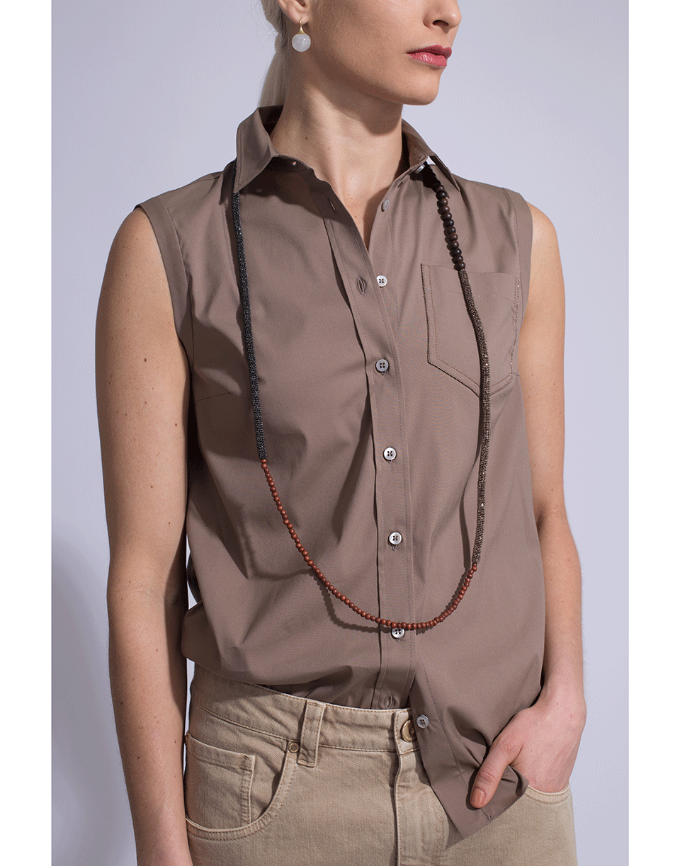 BRUNELLO CUCINELLI-Monili Trim Poplin Blouse-