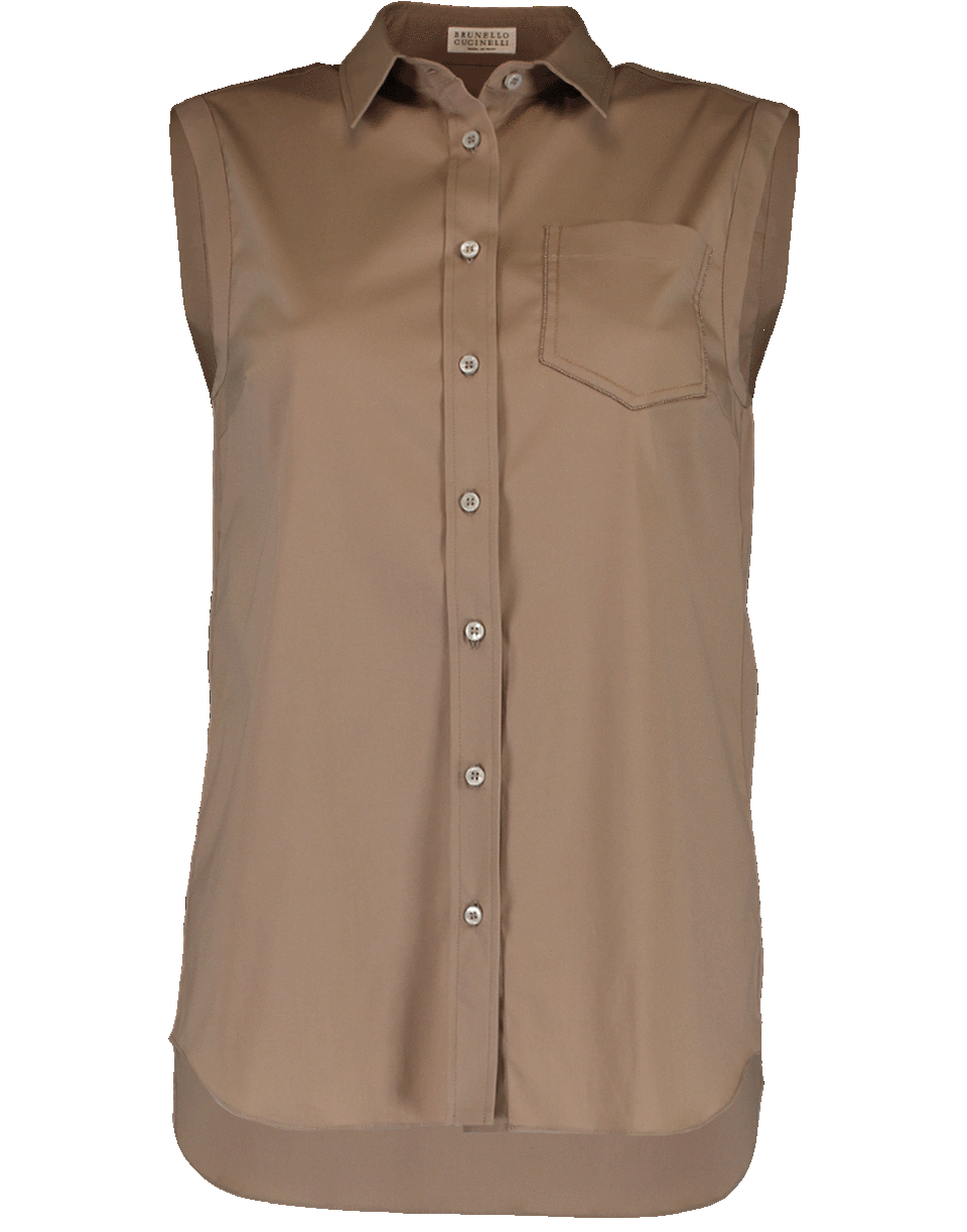 BRUNELLO CUCINELLI-Monili Trim Poplin Blouse-