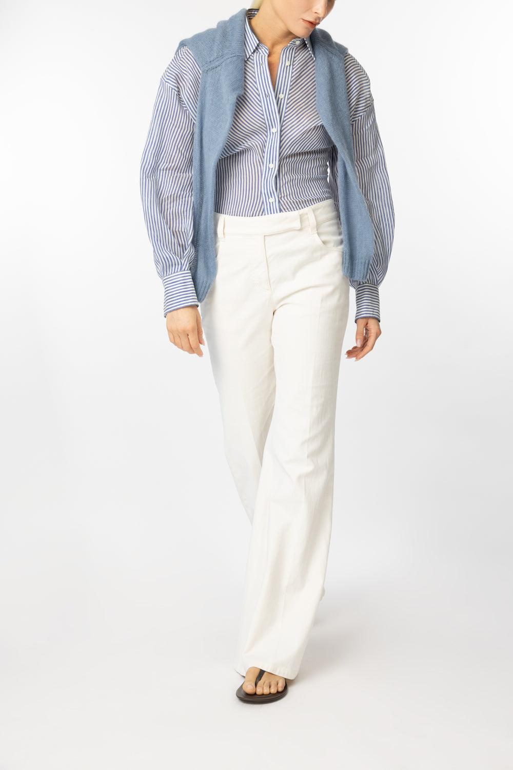Snipped Waist Pinstripe Blouse-NVY/WHT-S-CLOTHINGTOPBLOUSE-BRUNELLO CUCINELLI