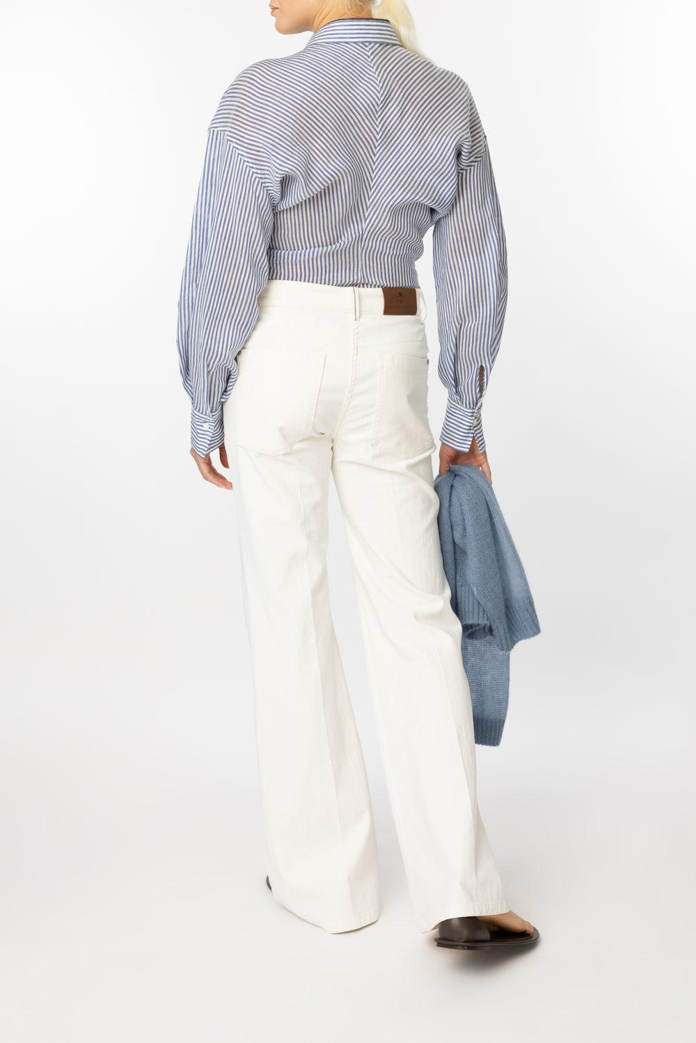 Snipped Waist Pinstripe Blouse-NVY/WHT-S-CLOTHINGTOPBLOUSE-BRUNELLO CUCINELLI