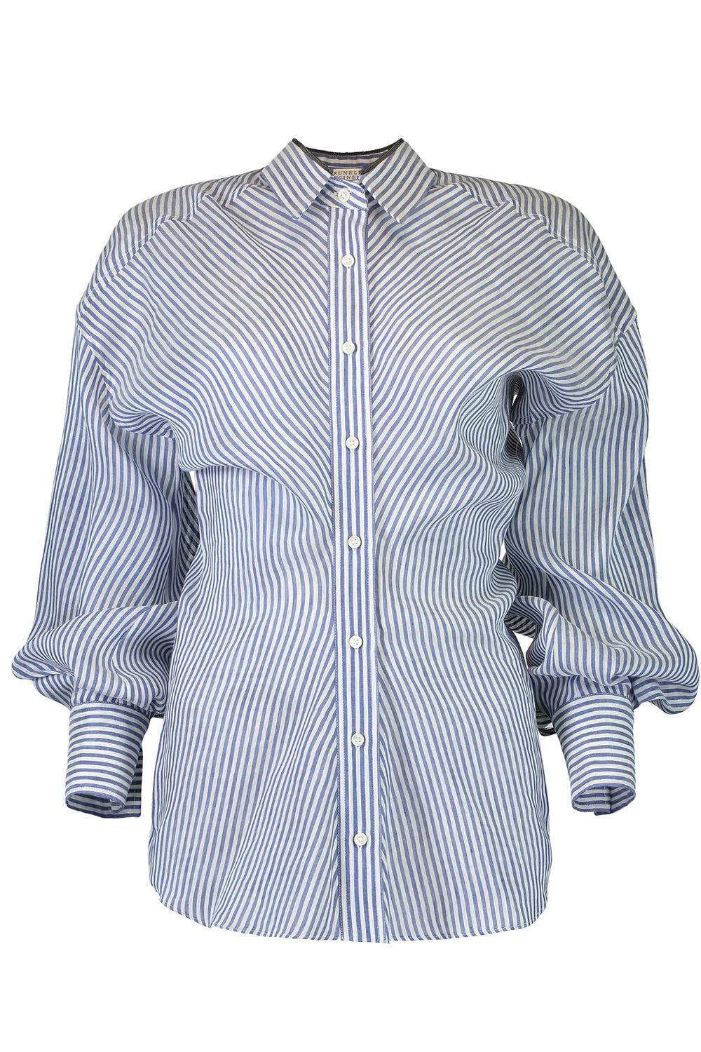 Snipped Waist Pinstripe Blouse-NVY/WHT-S-CLOTHINGTOPBLOUSE-BRUNELLO CUCINELLI
