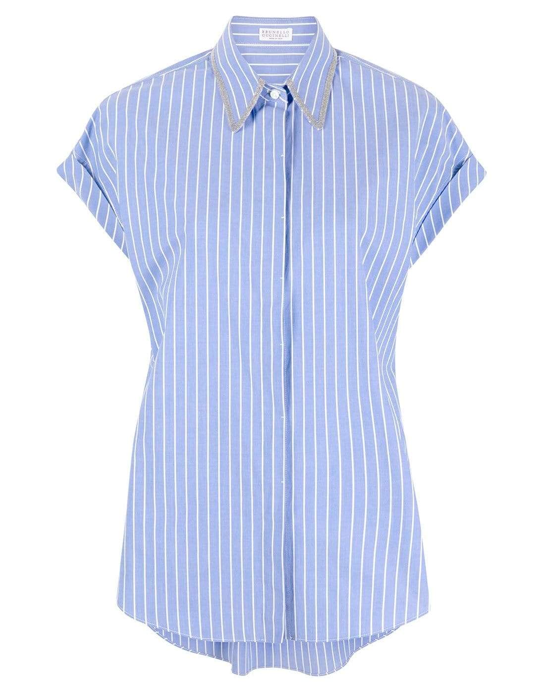 BRUNELLO CUCINELLI-Pinestripe Short Sleeve Shirt-