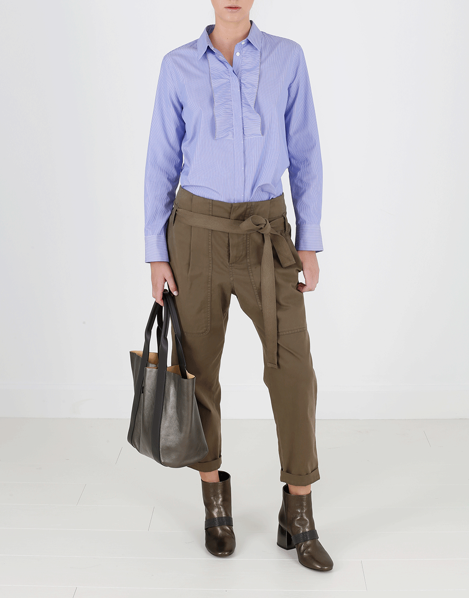 BRUNELLO CUCINELLI-Front Ruffle Striped Tux Blouse-