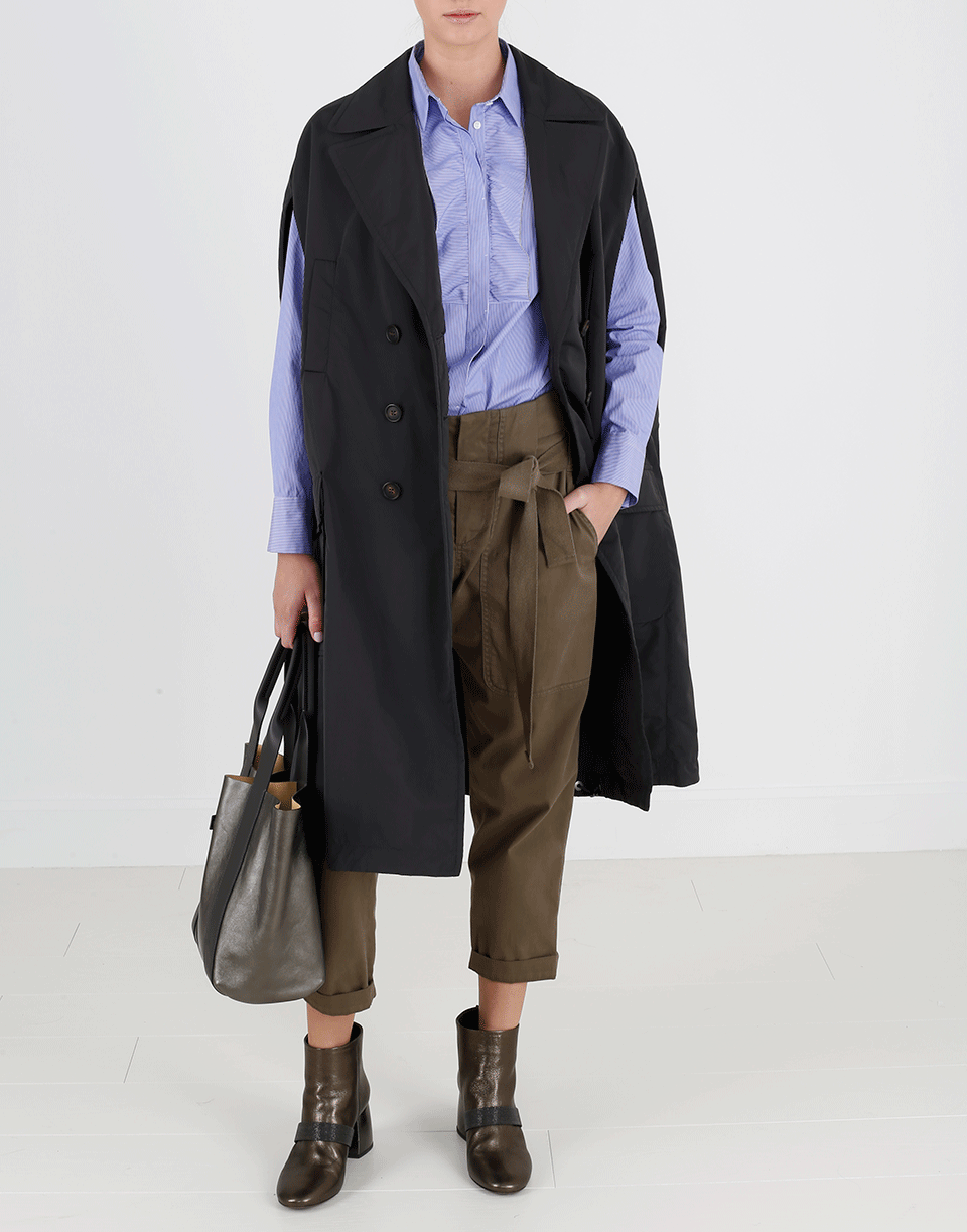 BRUNELLO CUCINELLI-Front Ruffle Striped Tux Blouse-