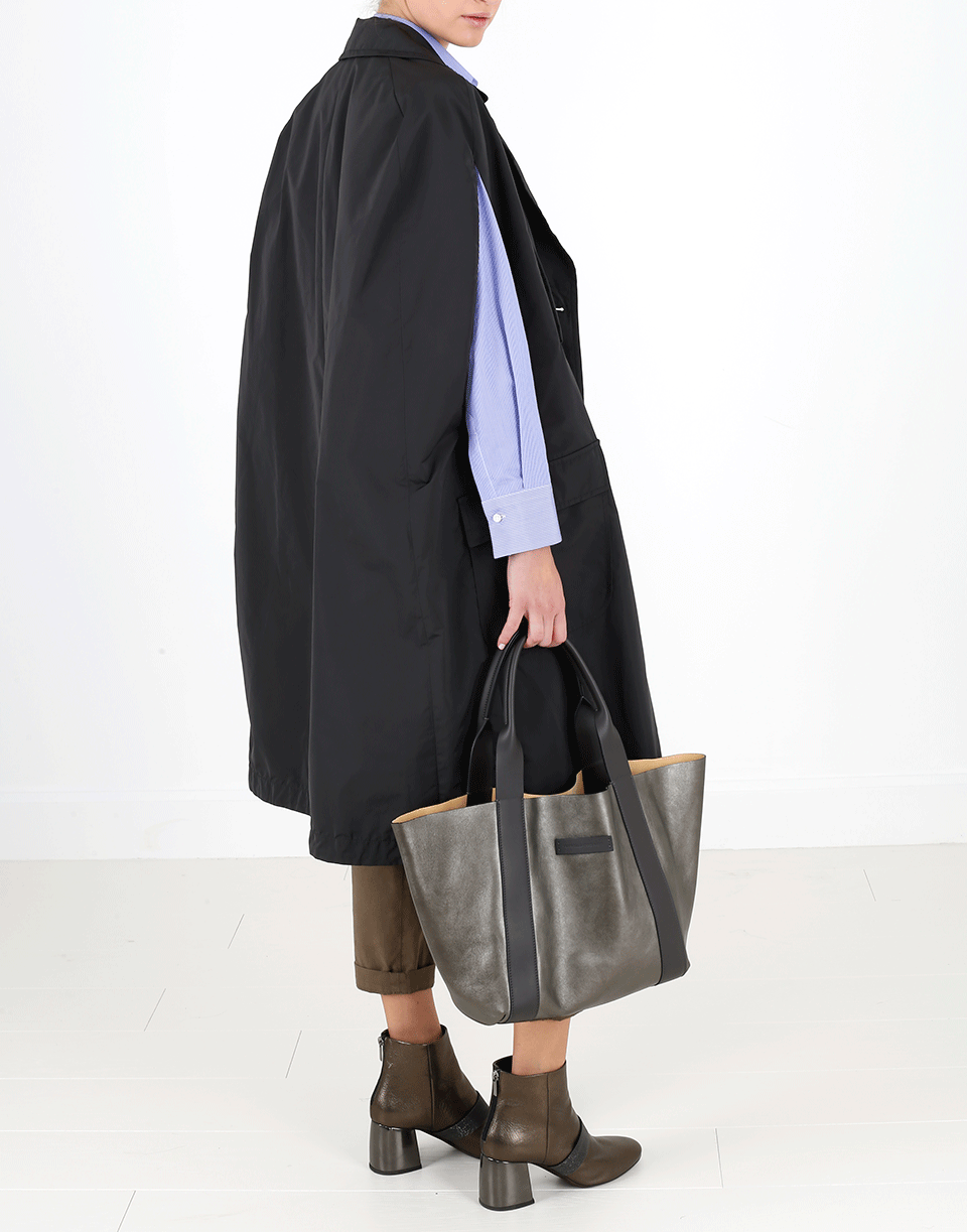 BRUNELLO CUCINELLI-Front Ruffle Striped Tux Blouse-