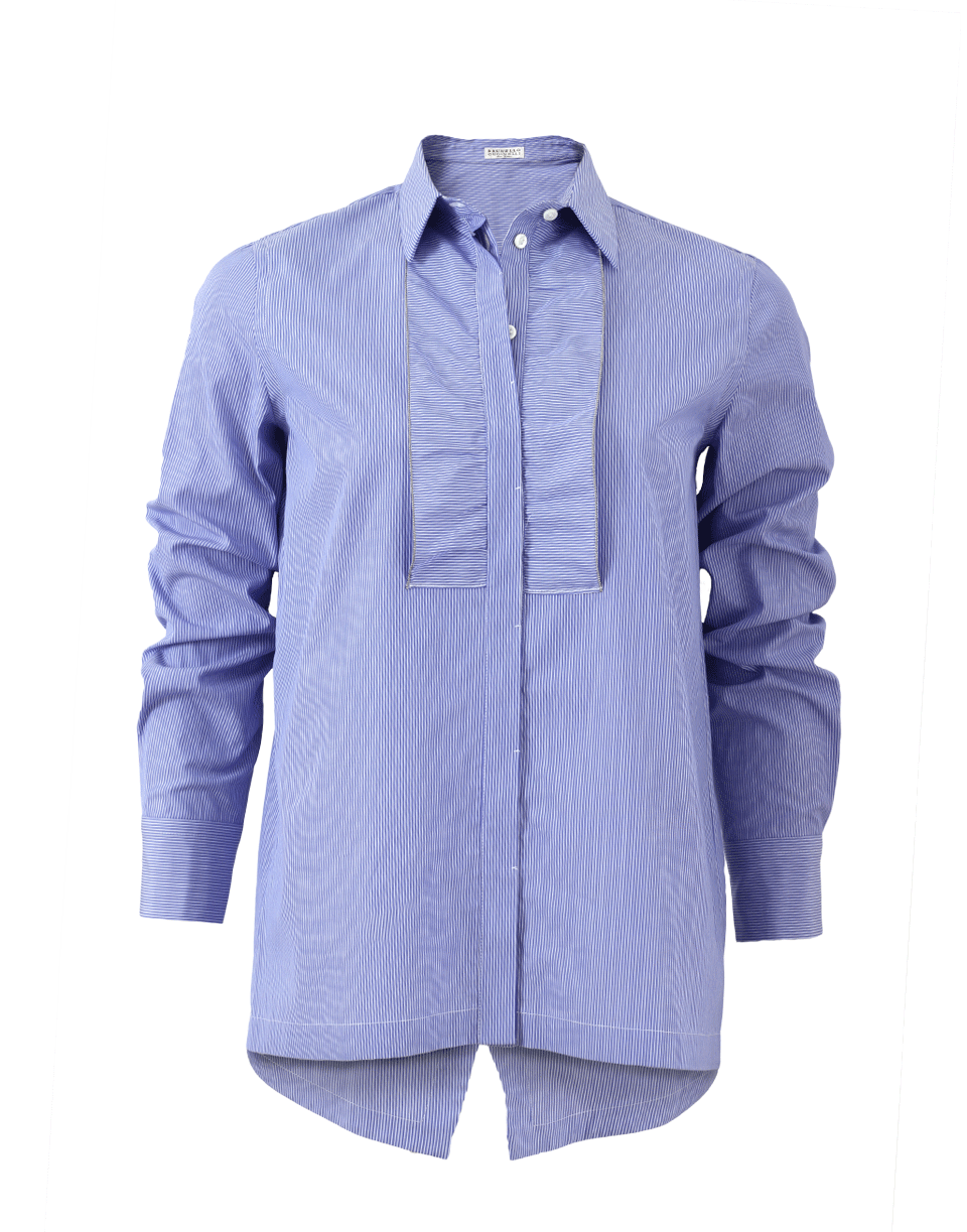 BRUNELLO CUCINELLI-Front Ruffle Striped Tux Blouse-