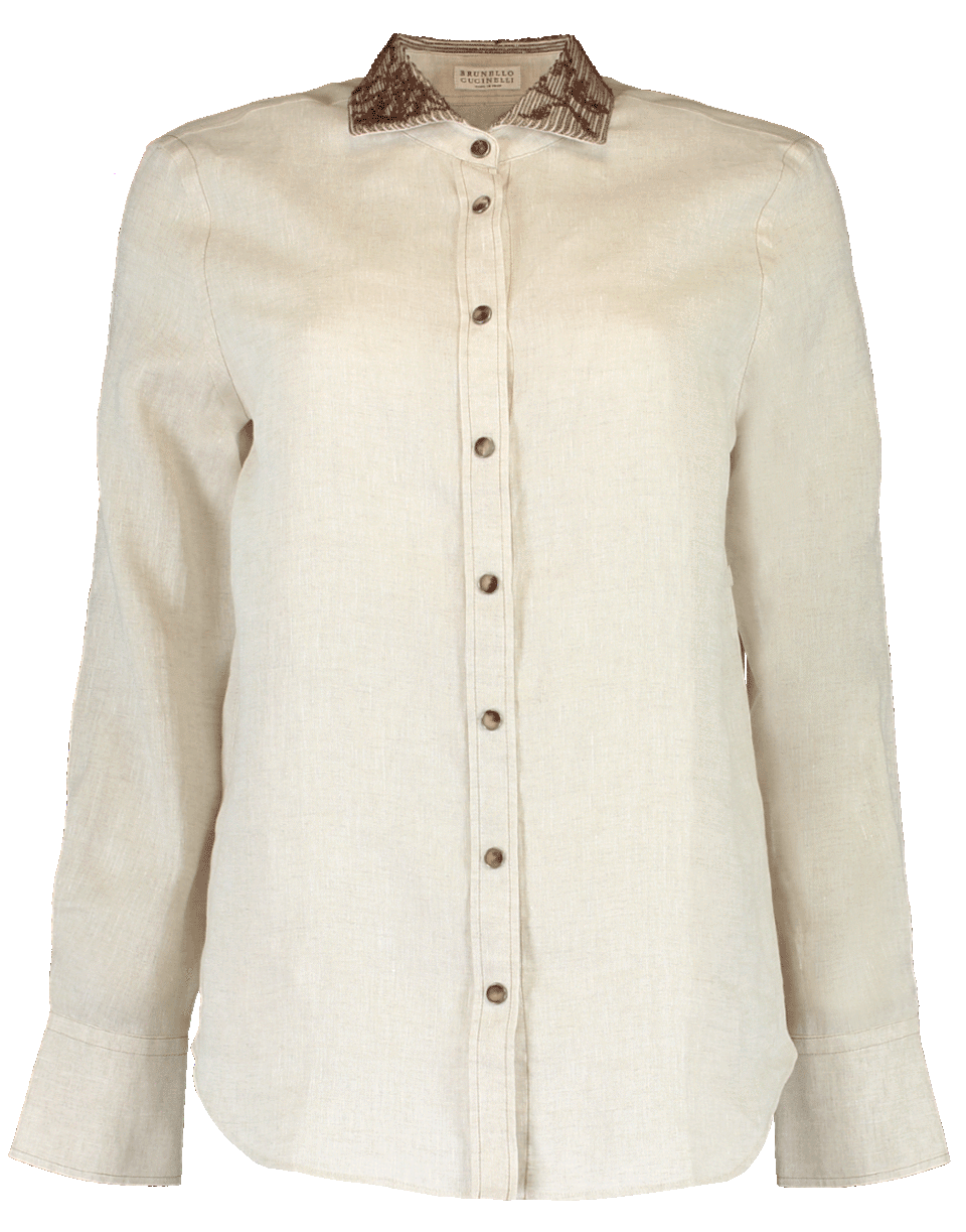 BRUNELLO CUCINELLI-Embroidered Linen Western Blouse-
