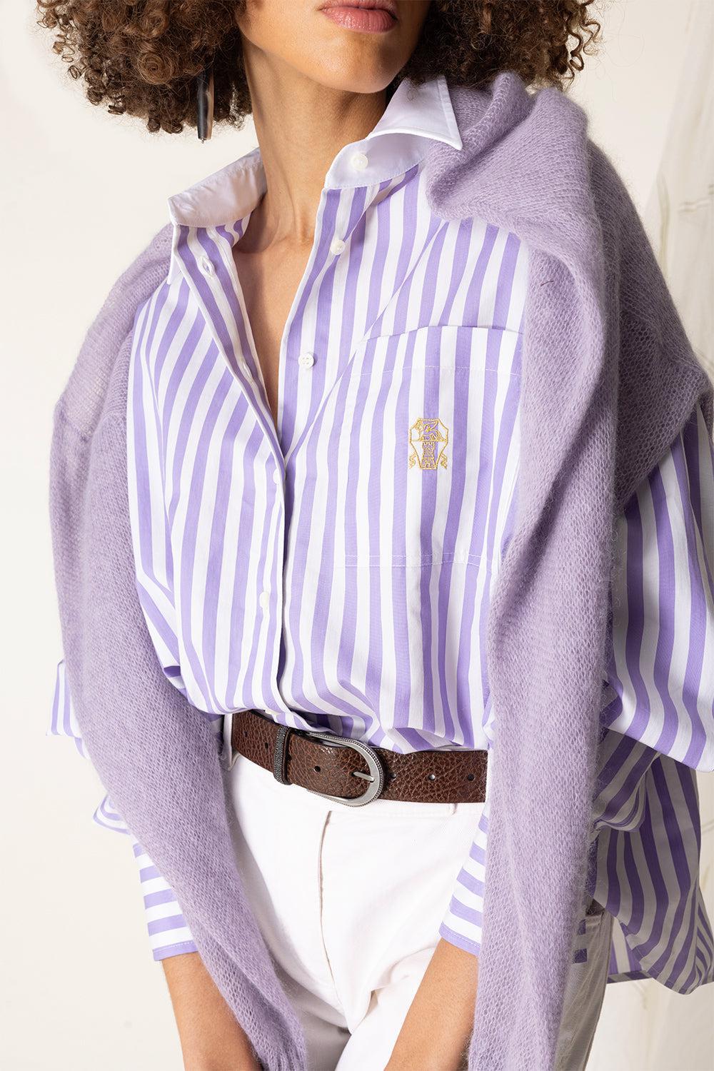 Striped Logo Shirt - Panama Lilac-PANMLILA-XS-CLOTHINGTOPBLOUSE-BRUNELLO CUCINELLI