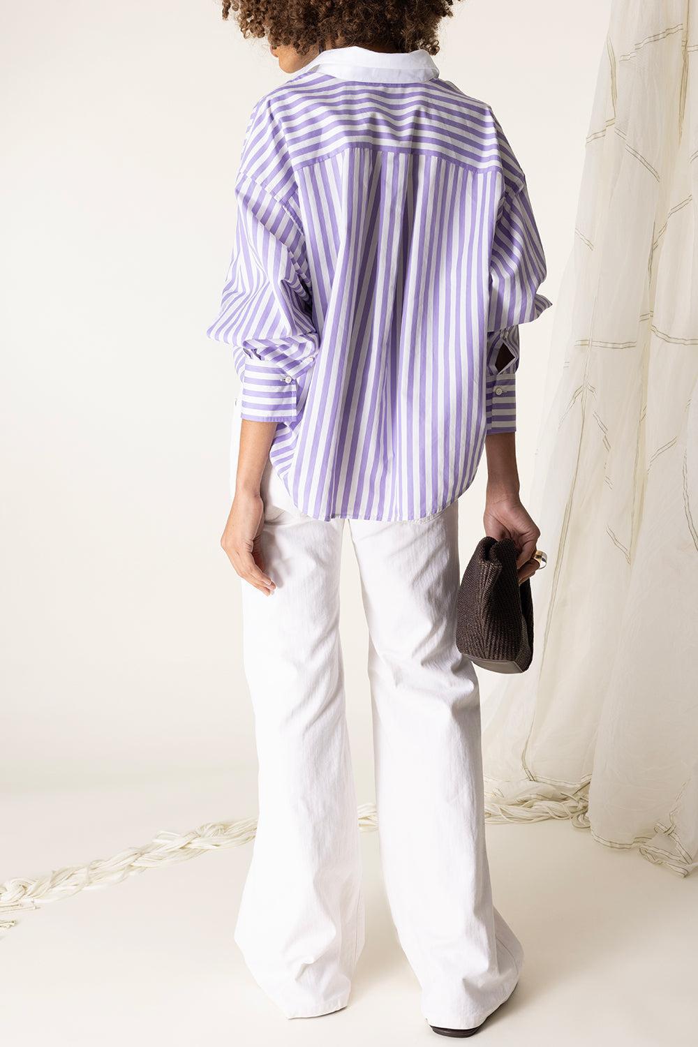 Striped Logo Shirt - Panama Lilac-PANMLILA-XS-CLOTHINGTOPBLOUSE-BRUNELLO CUCINELLI