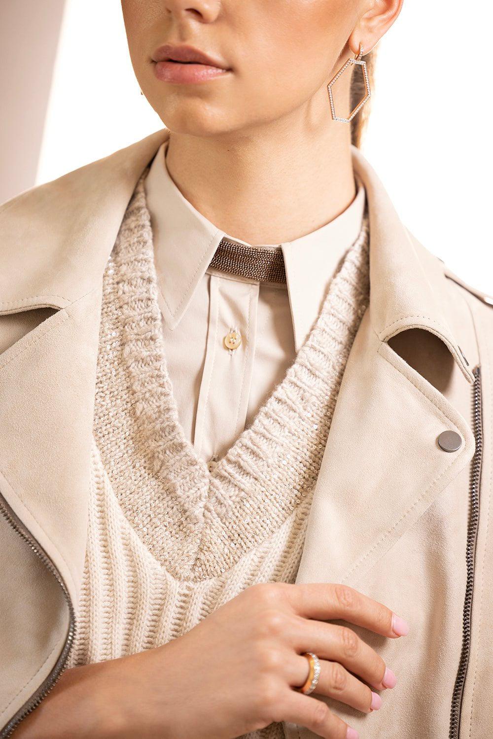 BRUNELLO CUCINELLI-Long Sleeve Monili Tab Shirt-