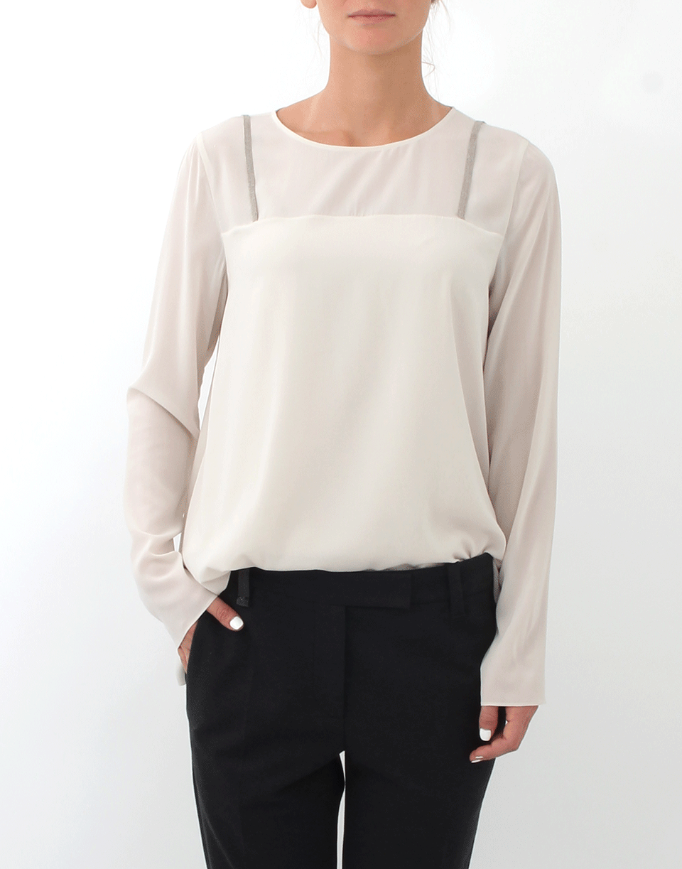 BRUNELLO CUCINELLI-Silk Blouse With Monili Suspenders-