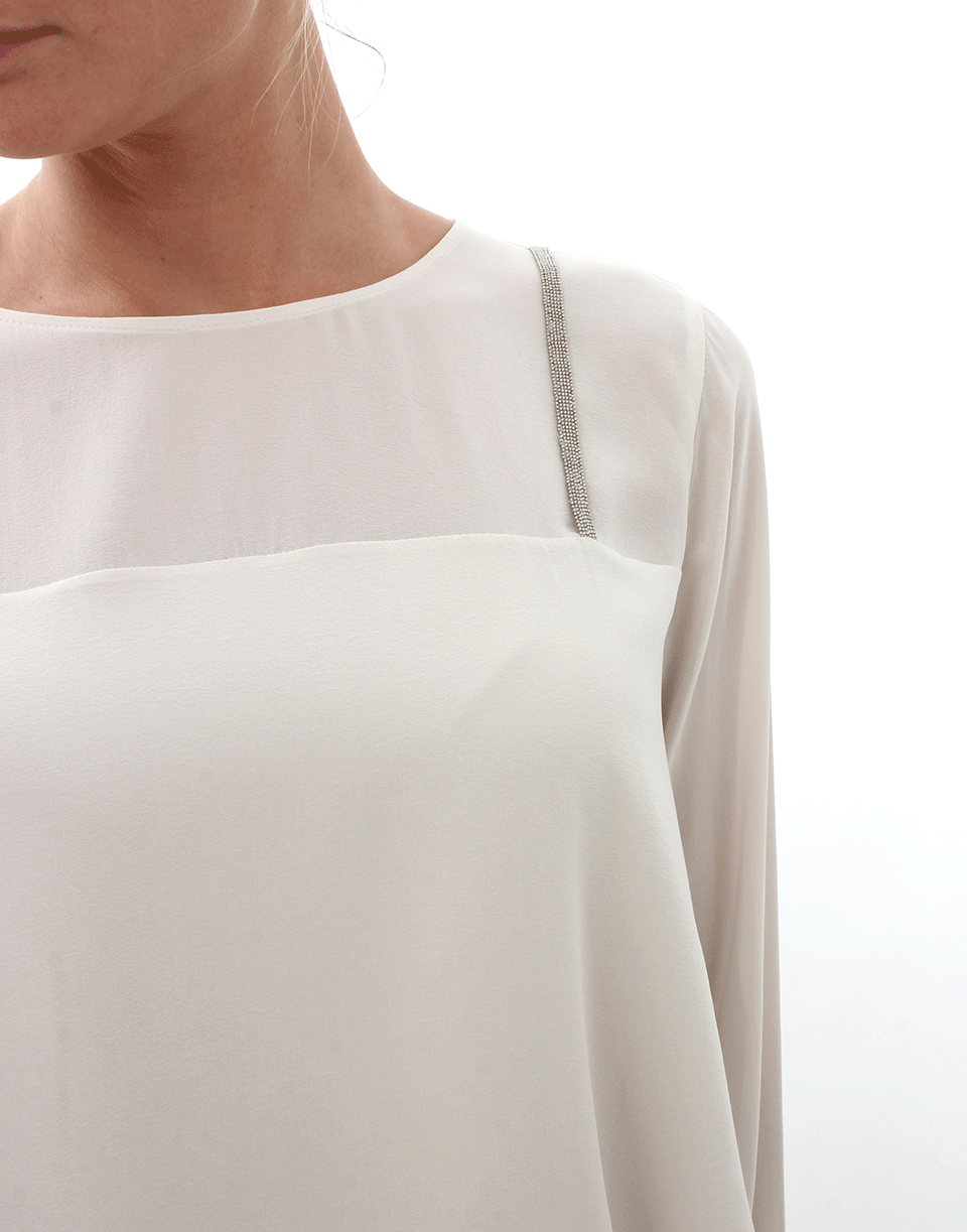 BRUNELLO CUCINELLI-Silk Blouse With Monili Suspenders-