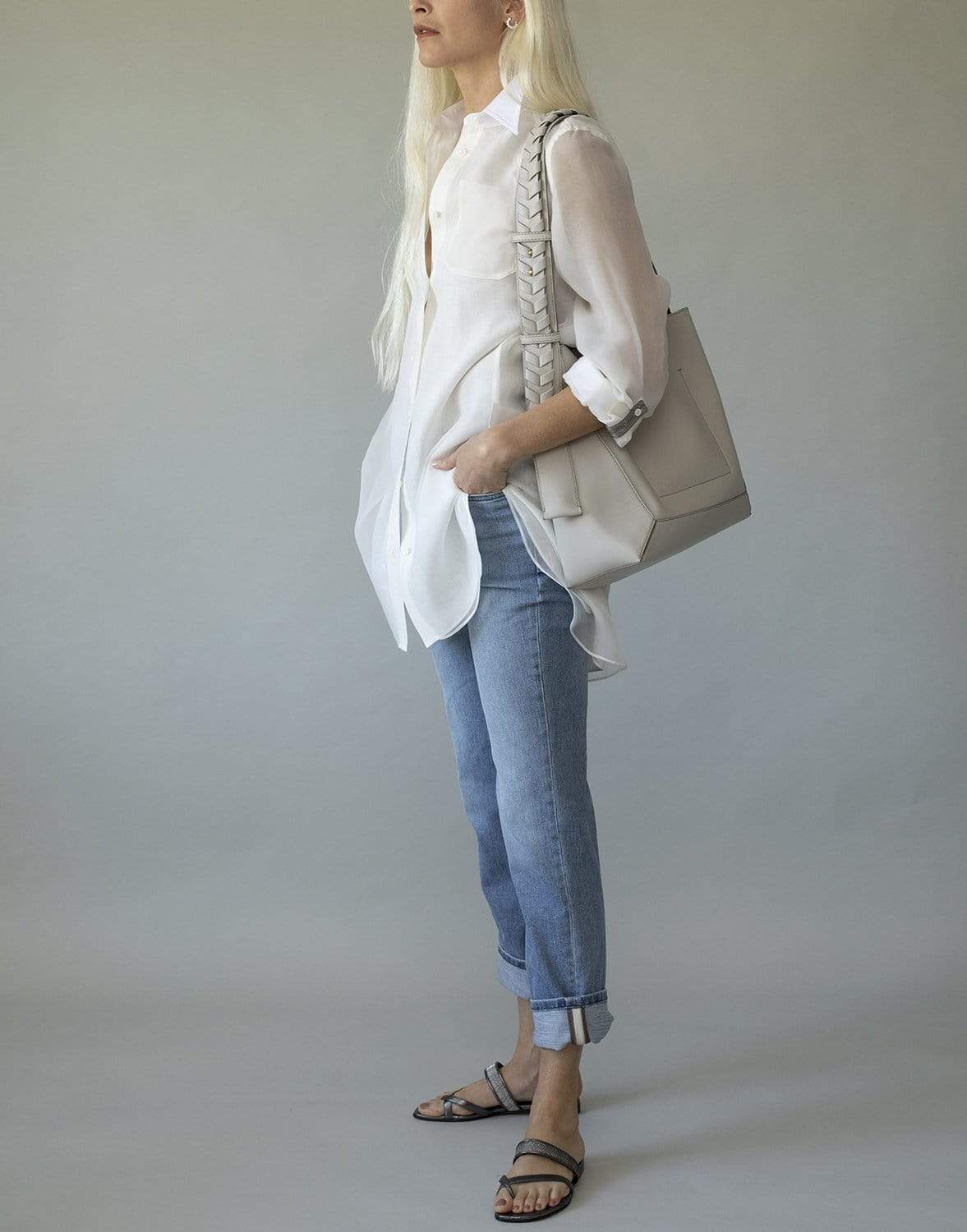 BRUNELLO CUCINELLI-White Linen Shirt with Organza Overlay-