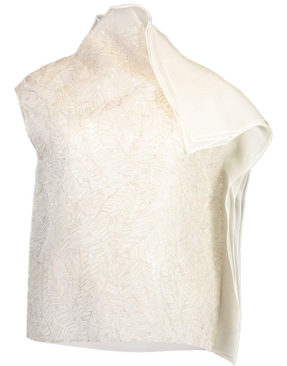 BRUNELLO CUCINELLI-Cap Sleeve Organza Embroidered Sheer Top-