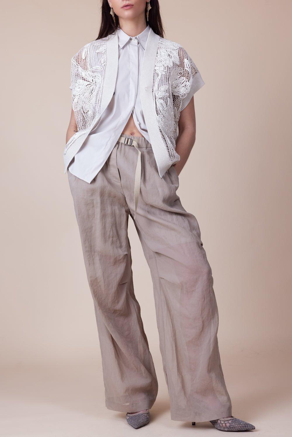 BRUNELLO CUCINELLI-Sleeveless Monili Trim Collar Blouse-