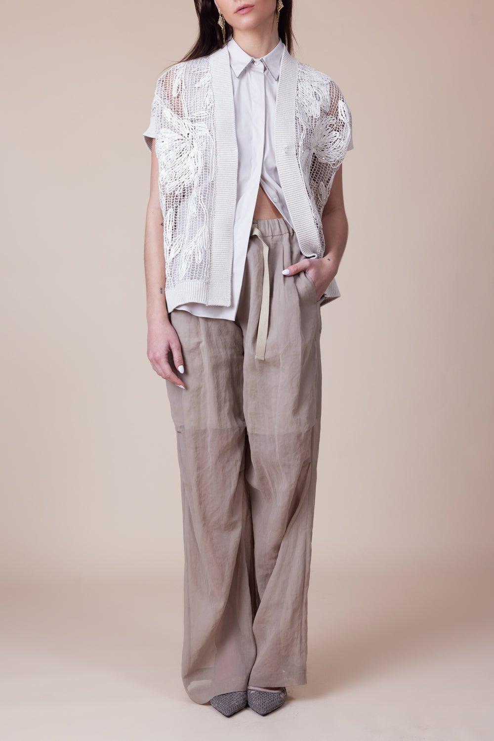 BRUNELLO CUCINELLI-Sleeveless Monili Trim Collar Blouse-