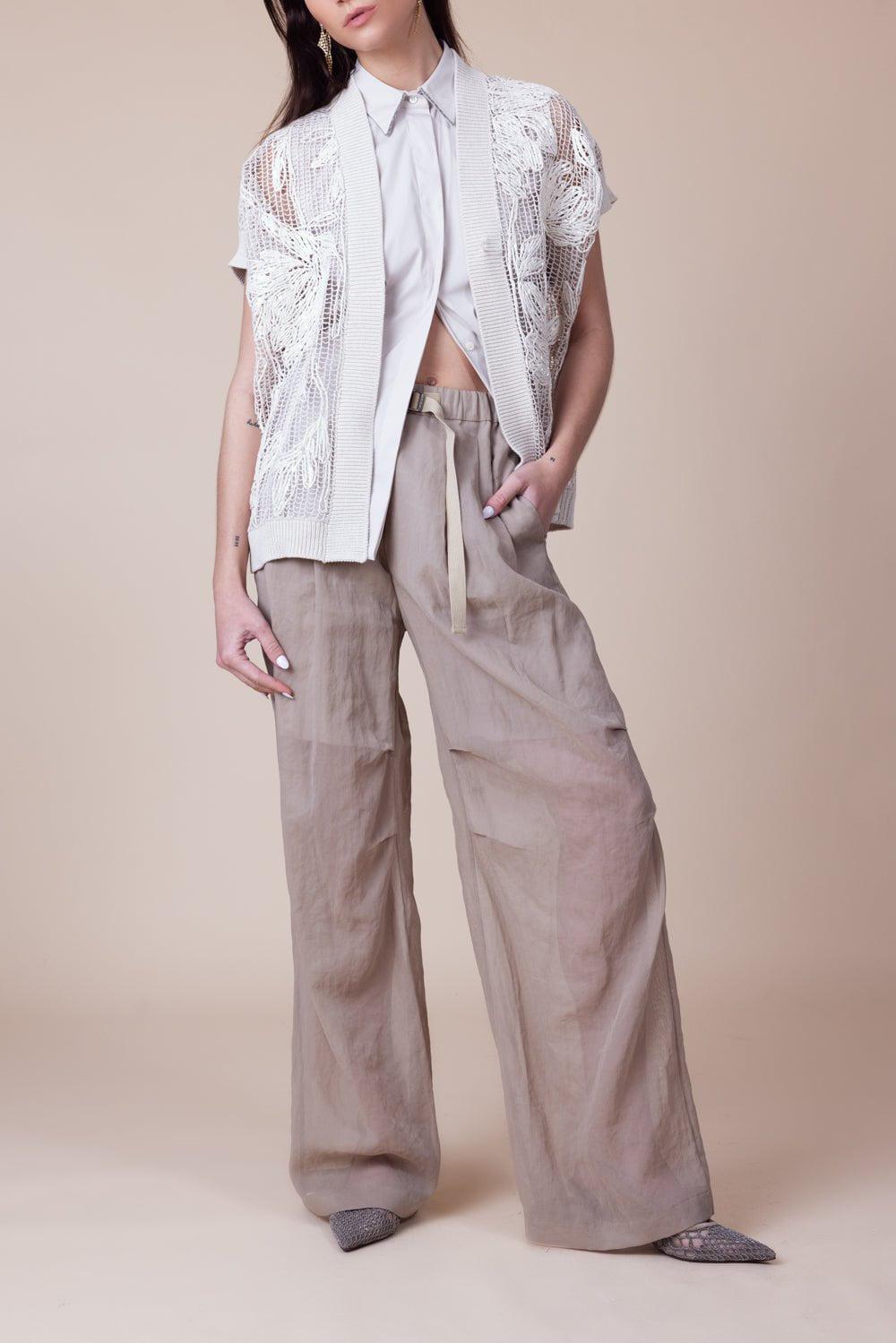 BRUNELLO CUCINELLI-Sleeveless Monili Trim Collar Blouse-