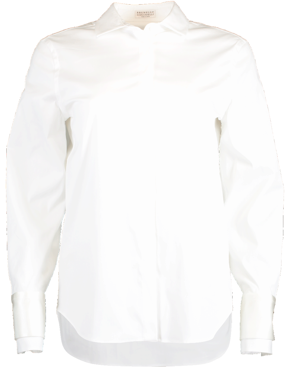 BRUNELLO CUCINELLI-Beaded Cuff Poplin Stretch Blouse-