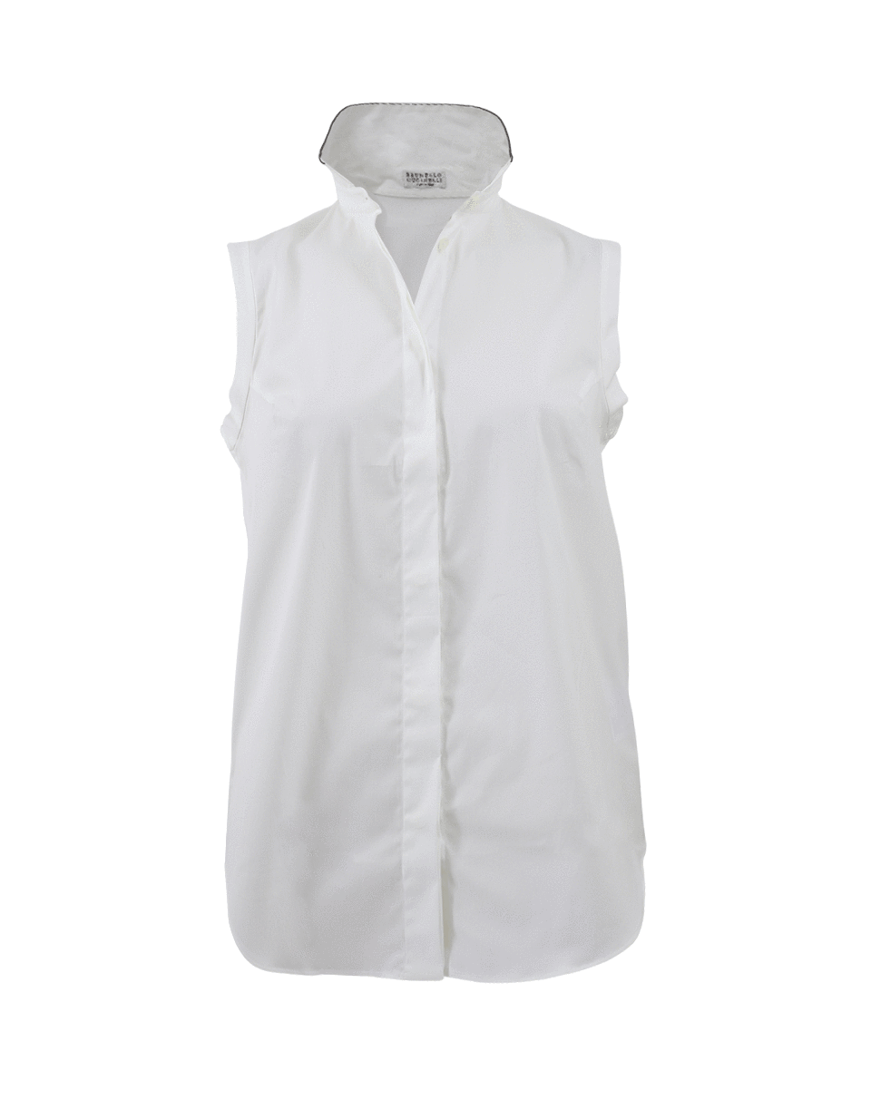 BRUNELLO CUCINELLI-Monili Trim Collared Blouse-