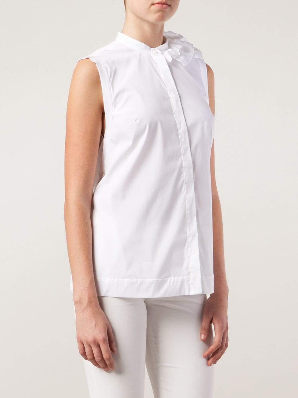 BRUNELLO CUCINELLI-Stretch Cotton Ruffle Blouse-