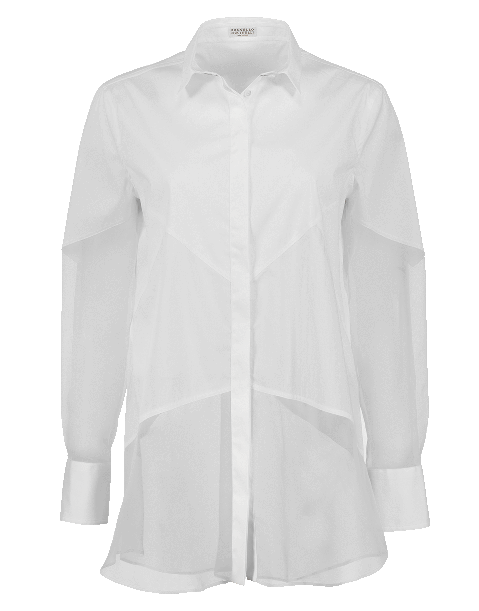 BRUNELLO CUCINELLI-Poplin Geometric Blouse-WHITE