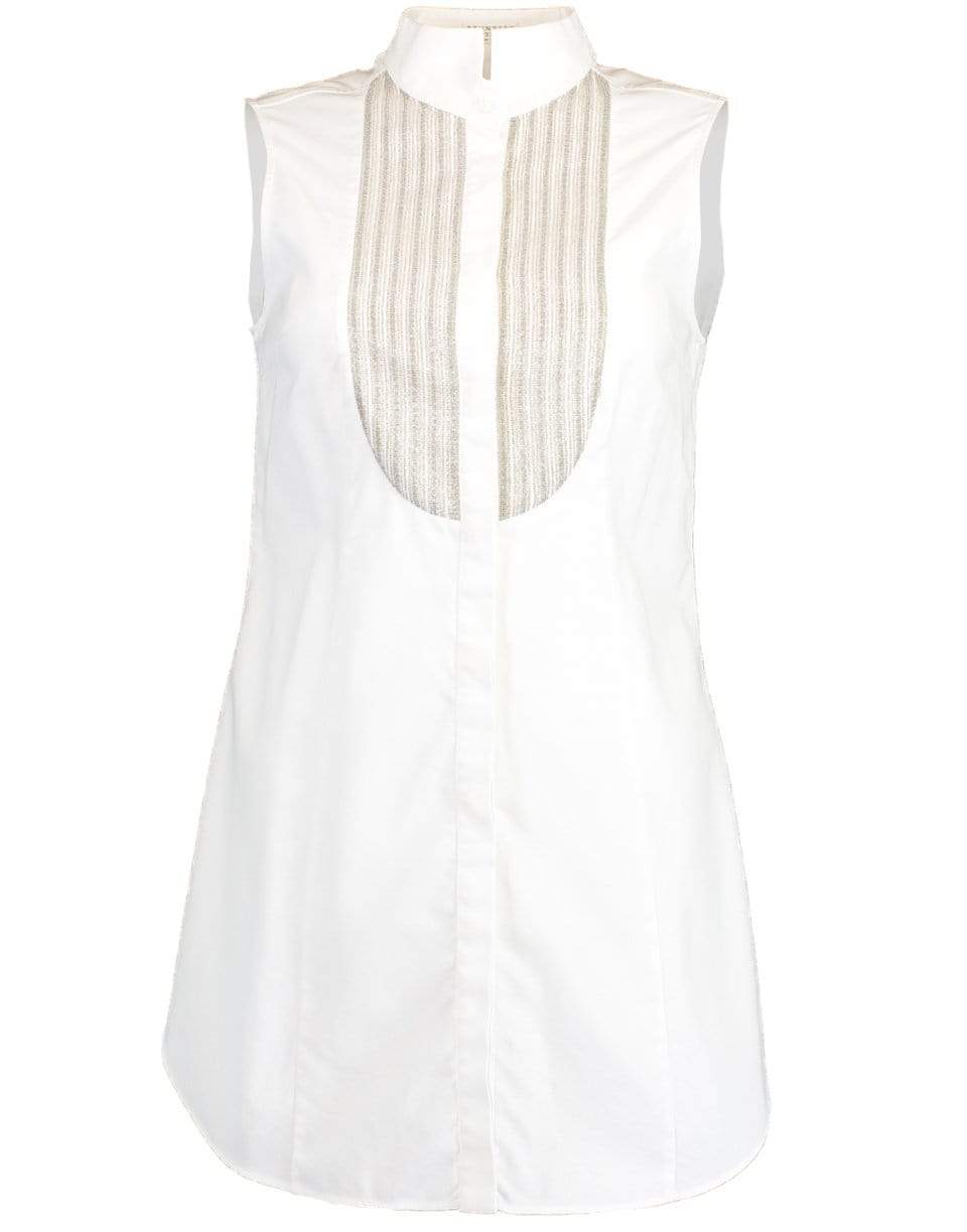 BRUNELLO CUCINELLI-Sleeveless Monili Trim Bib Tux Blouse-WHITE