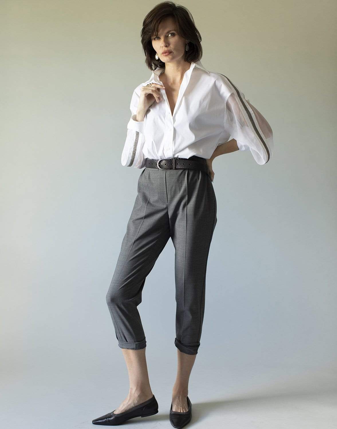 BRUNELLO CUCINELLI-Monili Trimmed Organza Sleeve Top-