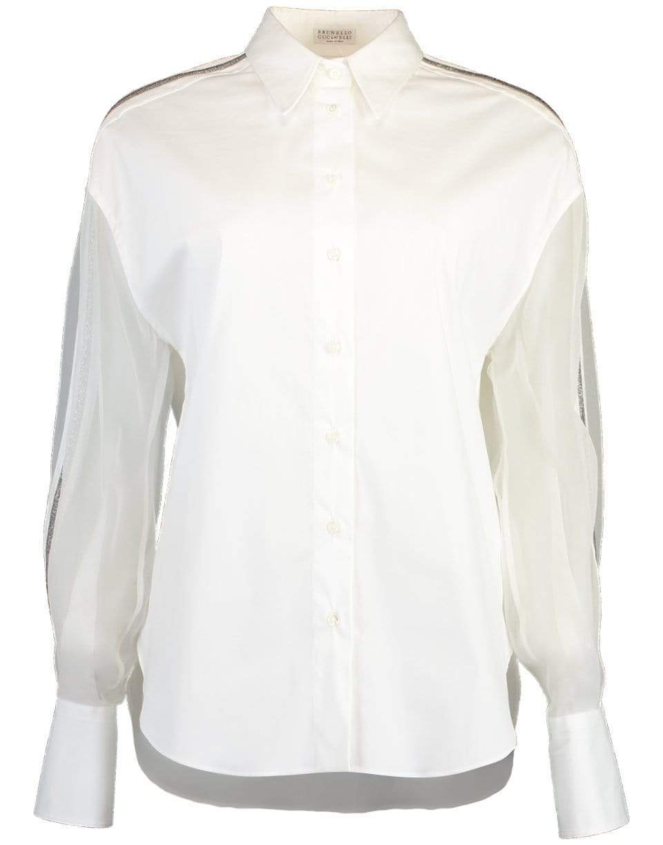 BRUNELLO CUCINELLI-Monili Trimmed Organza Sleeve Top-