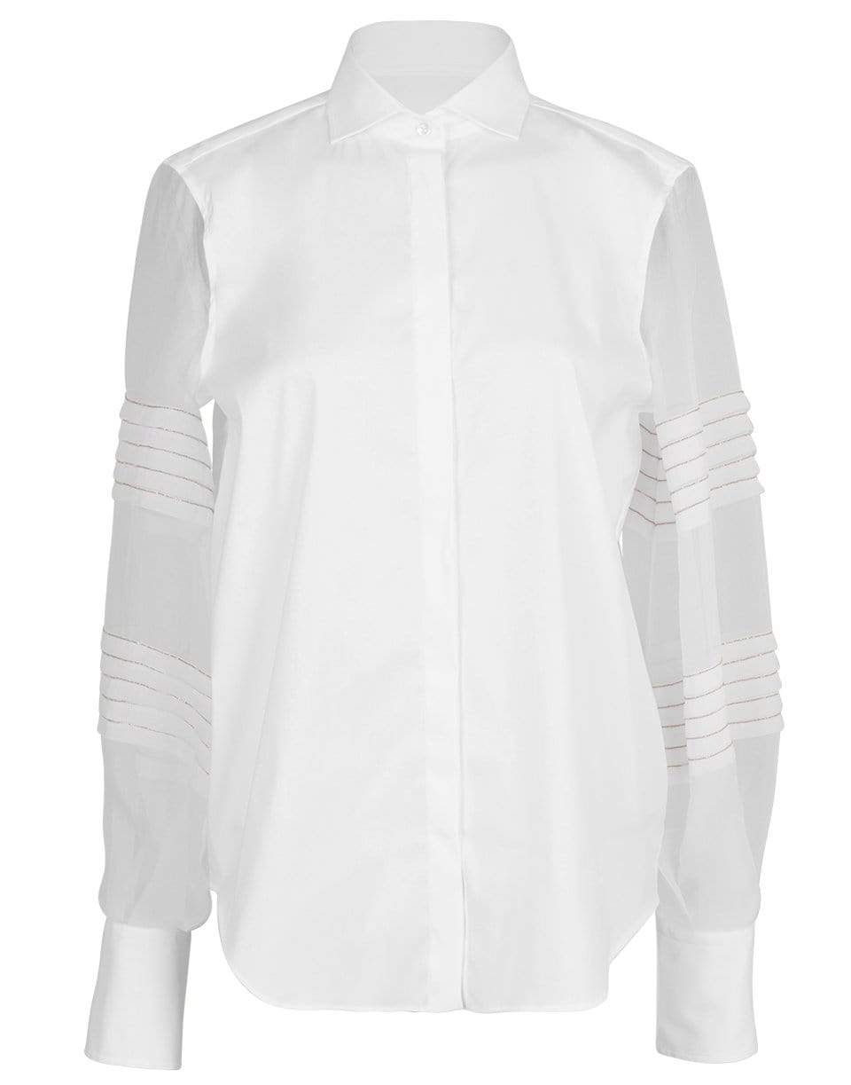 BRUNELLO CUCINELLI-Organza Sleeve Boyfriend Blouse-