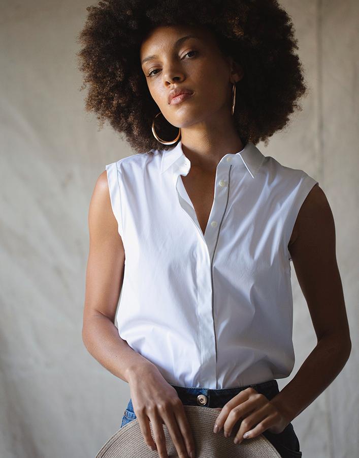 BRUNELLO CUCINELLI-Sleeveless Button Up Blouse-