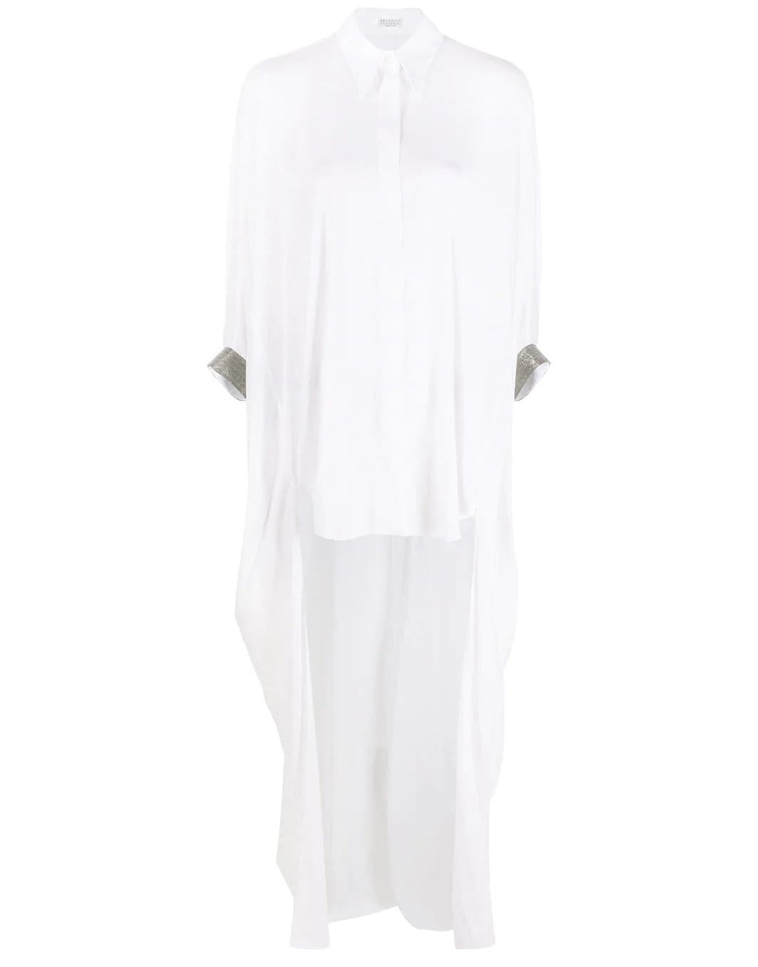BRUNELLO CUCINELLI-White Silk High-Low Cape Shirt-