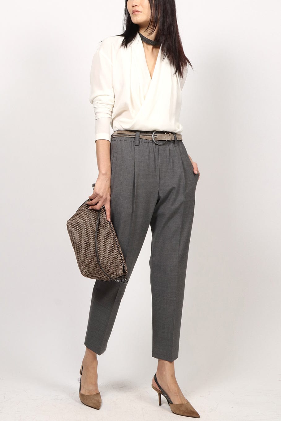 BRUNELLO CUCINELLI-Wrap Blouse With Monili Necklace-