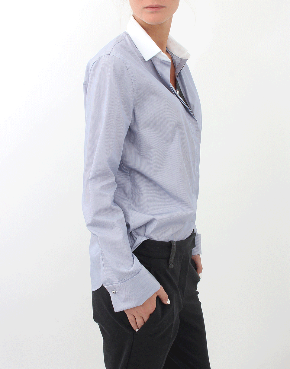 BRUNELLO CUCINELLI-Mini Stripe Collared Blouse-