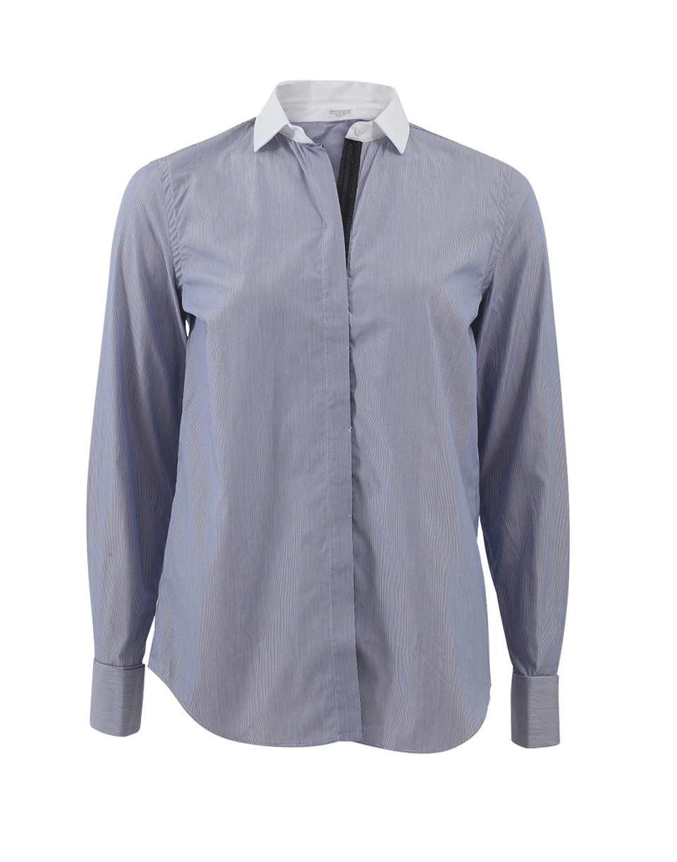 BRUNELLO CUCINELLI-Mini Stripe Collared Blouse-